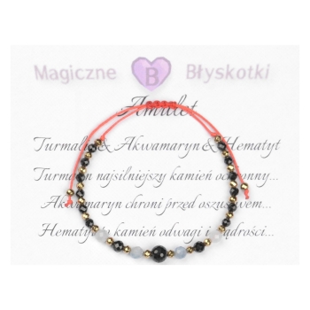 Bransoletka celebrytka czarny TURMALIN AKWAMARYN HEMATYT ochrona i miłość